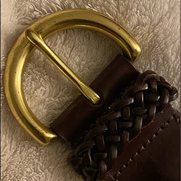 Vintage Coach Handmade Woven Leather Brown Belt Medium #8541